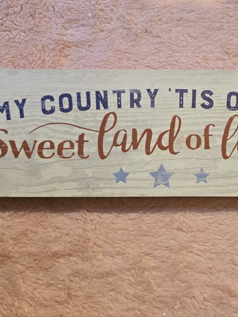 Patriotic Wooden Wall Sign "My Country 'Tis Of Thee" - Red & Blue